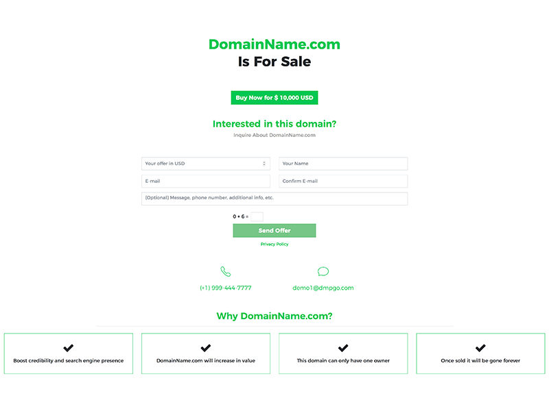 New Domain Landing Page Theme: White Label Green