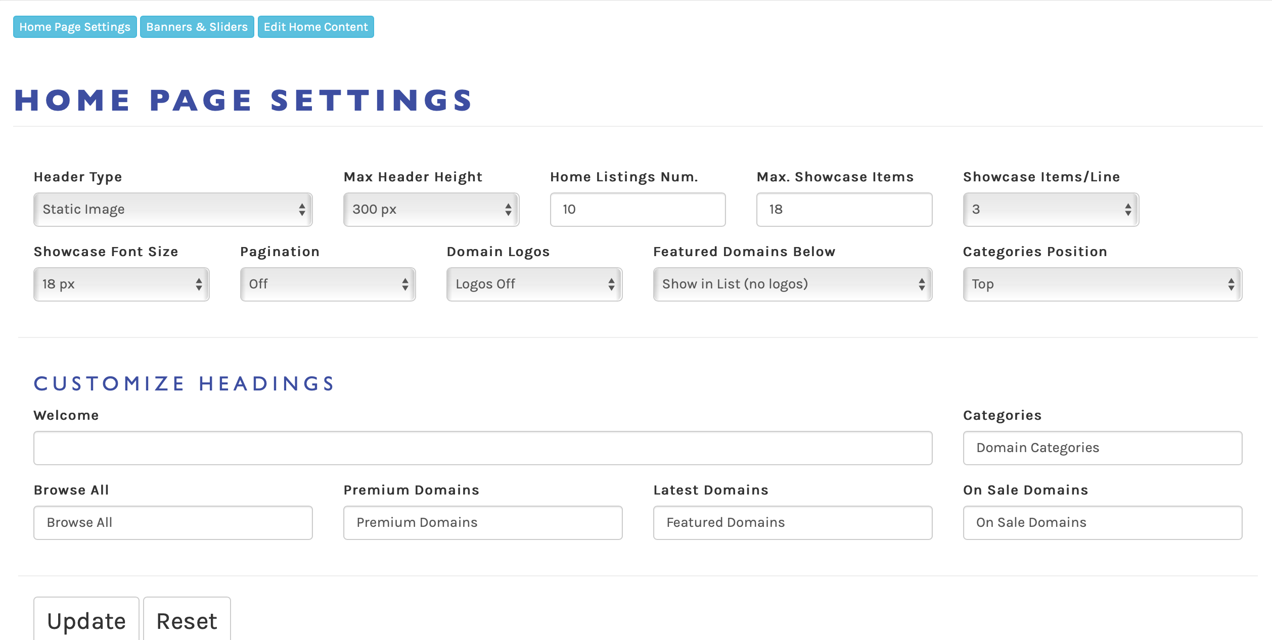 Home Page Settings Overview